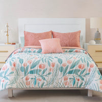 ALMERIA FLOWERS DECORATIVE REVERSIBLE COMFORTER SET 4 PCS KING SIZE